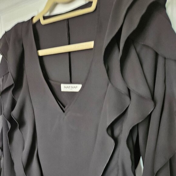 NAF NAF Paris Black dress longsleeves with ruffles detail Size 36 - Picture 5 of 15